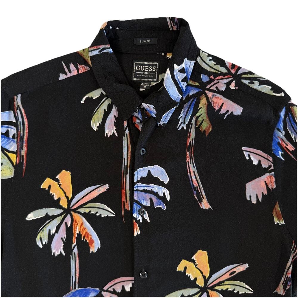Guess Men's Shirt Floral Short Sleeve Hawaiian Slim Fit Button Down Viscose Sz M